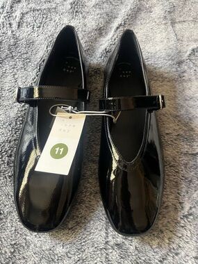 A New Day  Black Patent Strap Flats